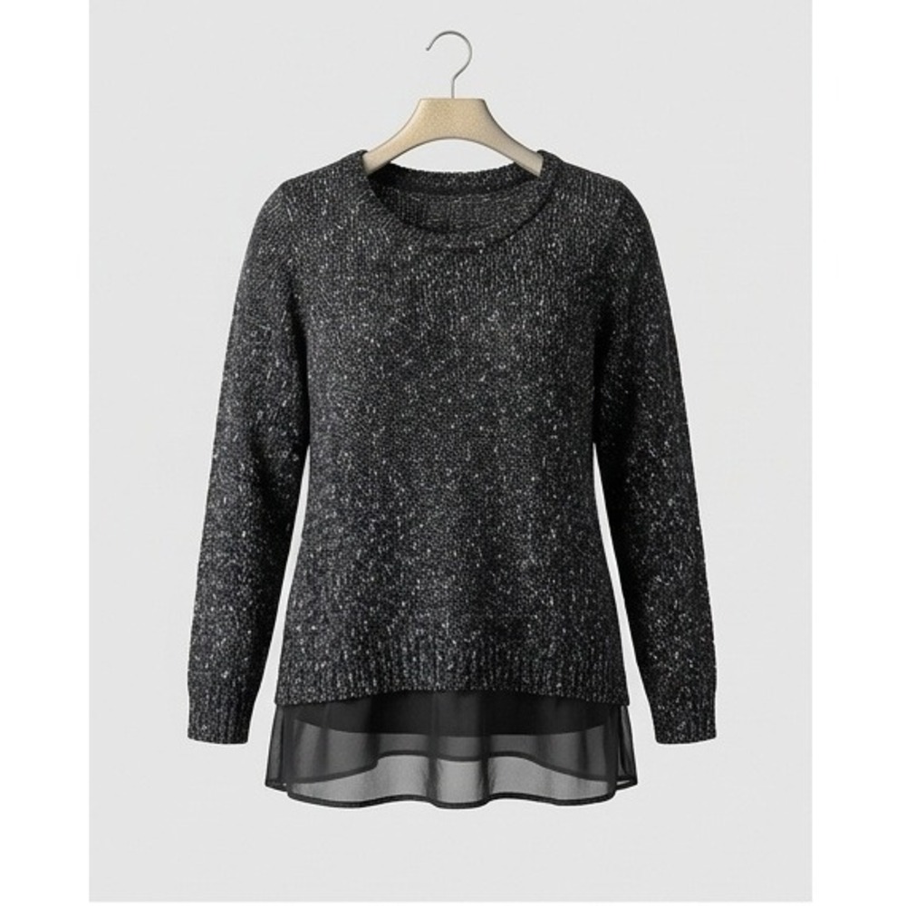 Lane Bryant 14/16 Marled Knit Layered Hem Sweater Black White Plus Size NWT
